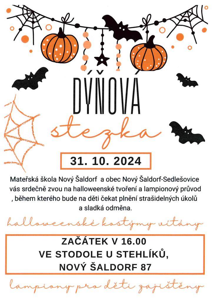 Pozvánka na Dýňovou stezku, která se bude konat dne 31. 10. 2024