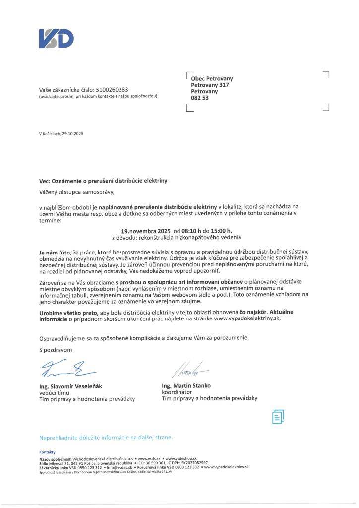 prerušenie distribúcie elektriny