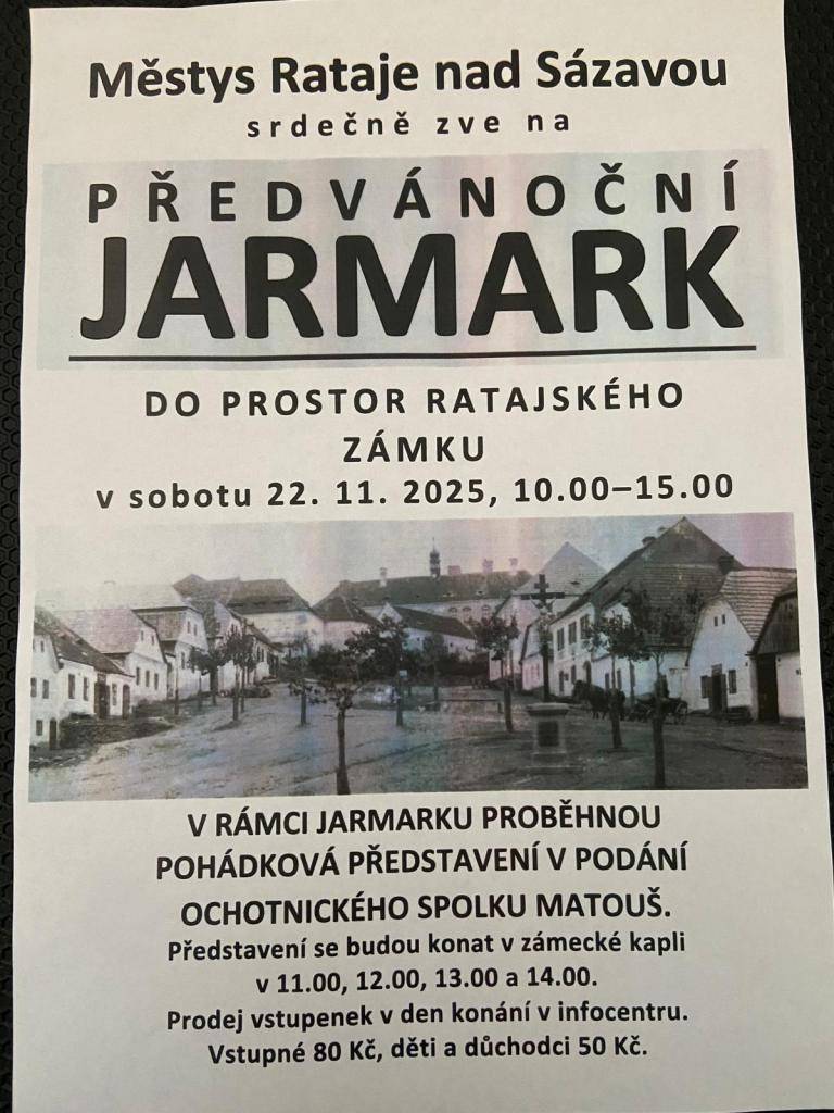 Srdečně váz zveme na předvánoční jarmark, který se uskuteční 22.11.2025 v prostorách ZÁMKU. Přijďte si užít krásnou atmosféru a nakoupit drobnosti, kterými můžete potěšit sebe i své blízké.   Těšíme se na Vás!