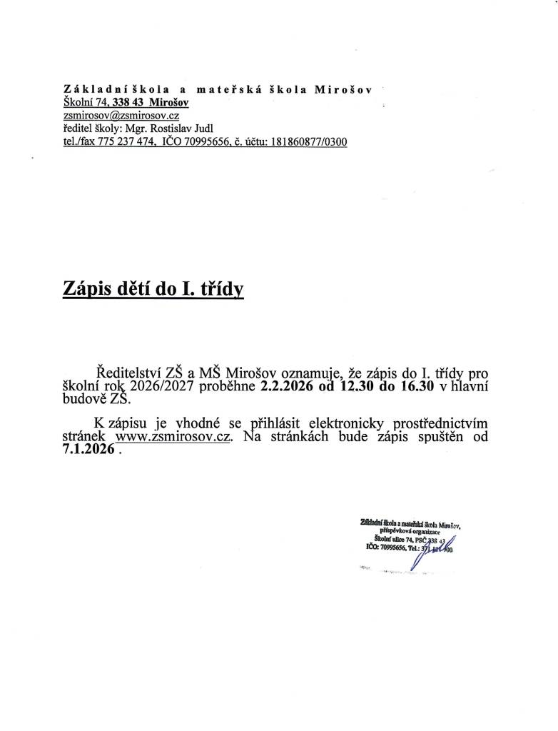 Více informací v přiloženém oznámení níže.
