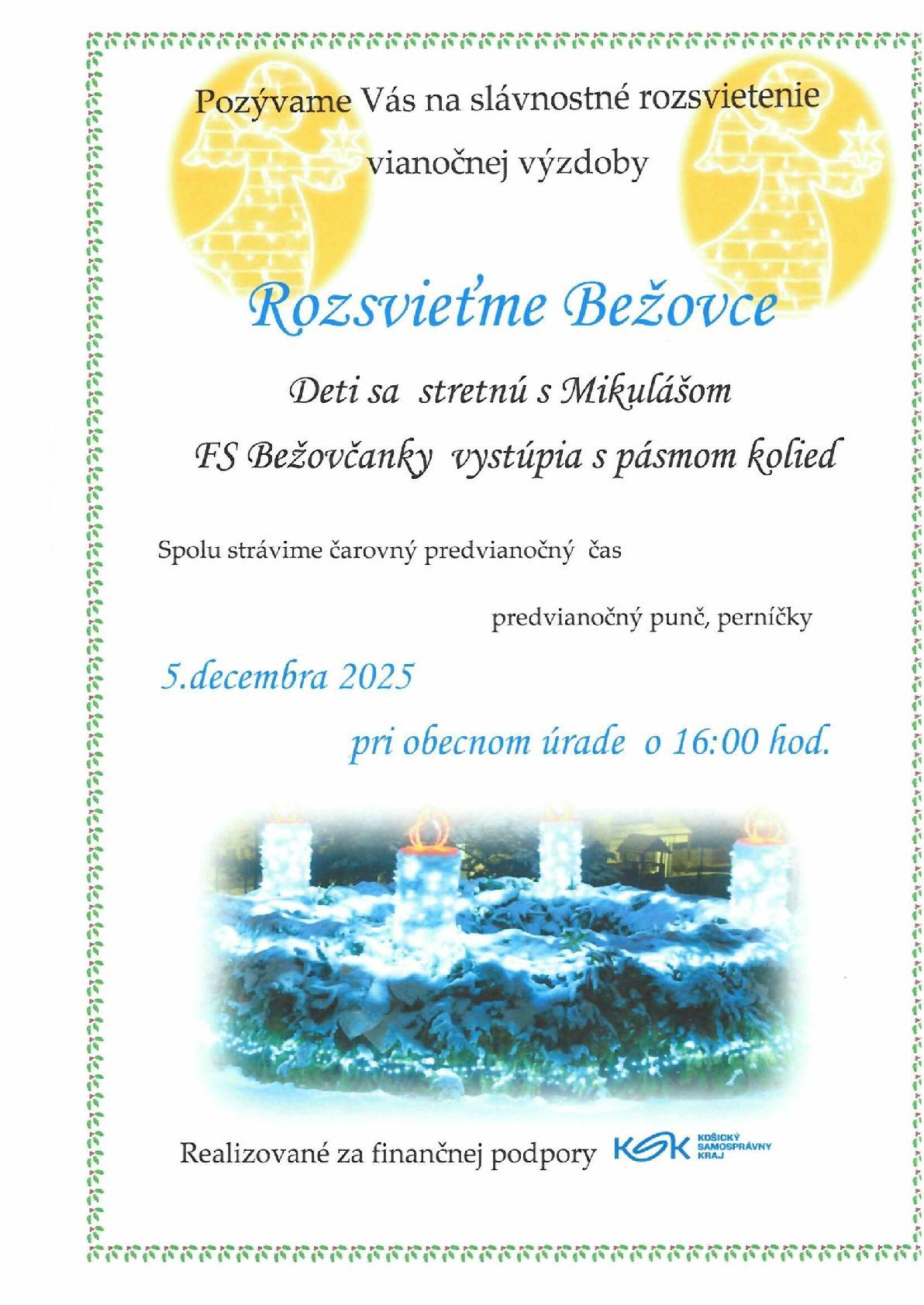 5.12.2025 pozývame na rozsvietenie vianočného stromčeka.