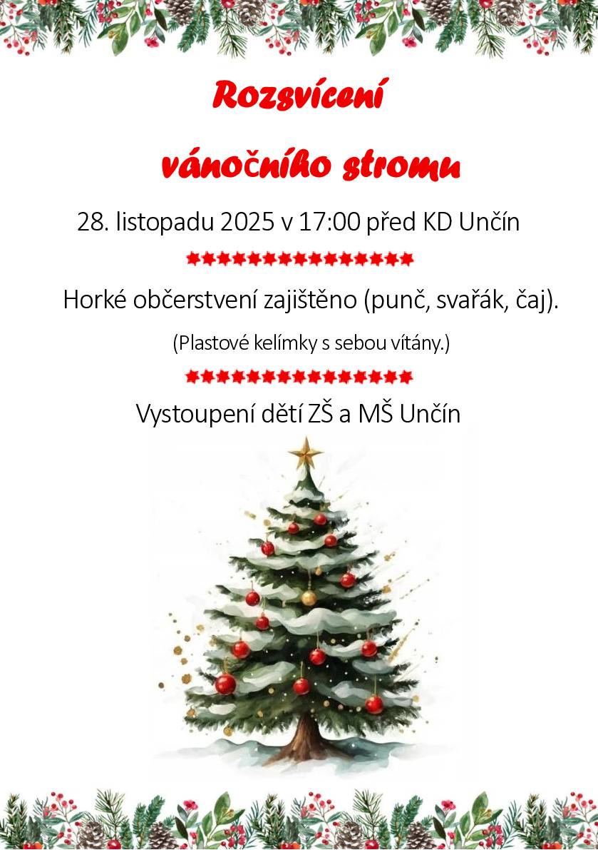 Srdečně Vás zveme na rozsvícení vánočního stromu, které se koná v pátek 28.11.2025 před KD,občerstvení zajištěno,vystoupení dětí ze ZŠ a MŠ