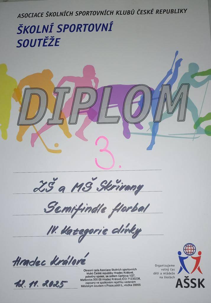 Naše děvčata z 2. stupně se ve středu 12. listopadu 2025 zúčastnila florbalového turnaje v Hradci Králové, který hostila ZŠ Štefánikova.