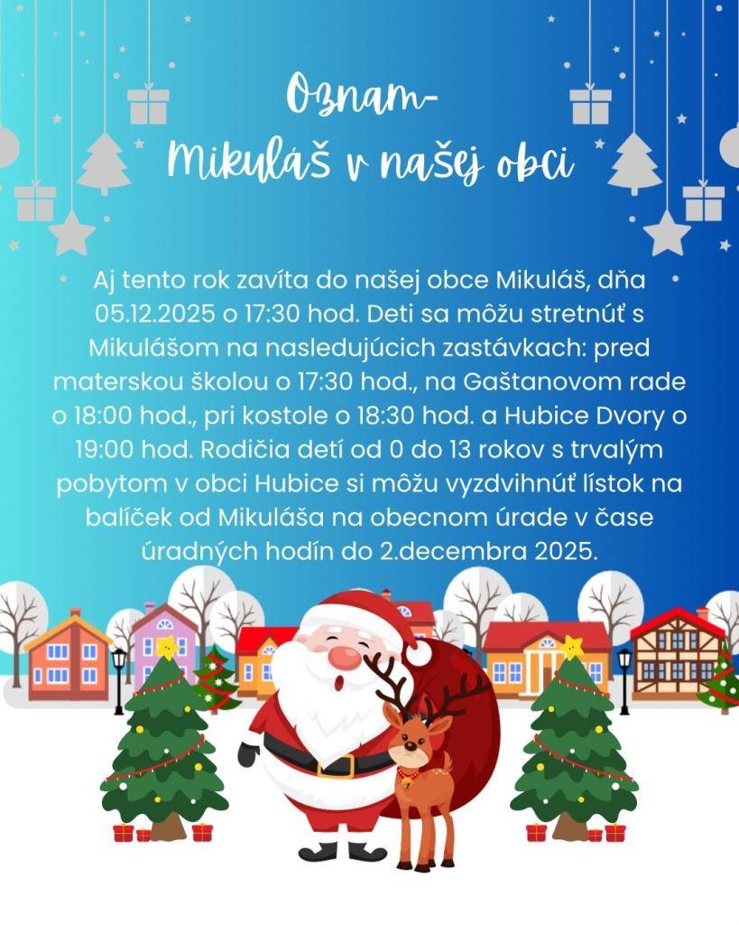 Do našej obce zavíta Mikuláš 05.12.2025 o 17:30 hod.