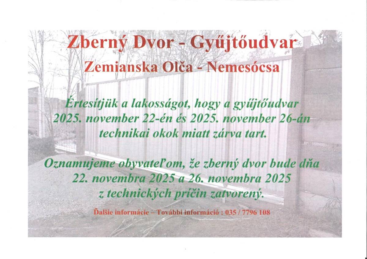 Értesítés / Oznam