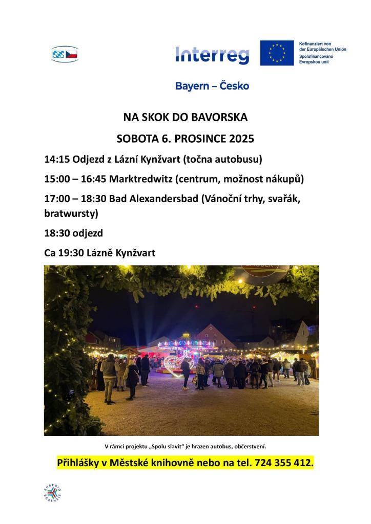 Přihlášky na výlet v Městské knihovně nebo na tel. 724 355 412.