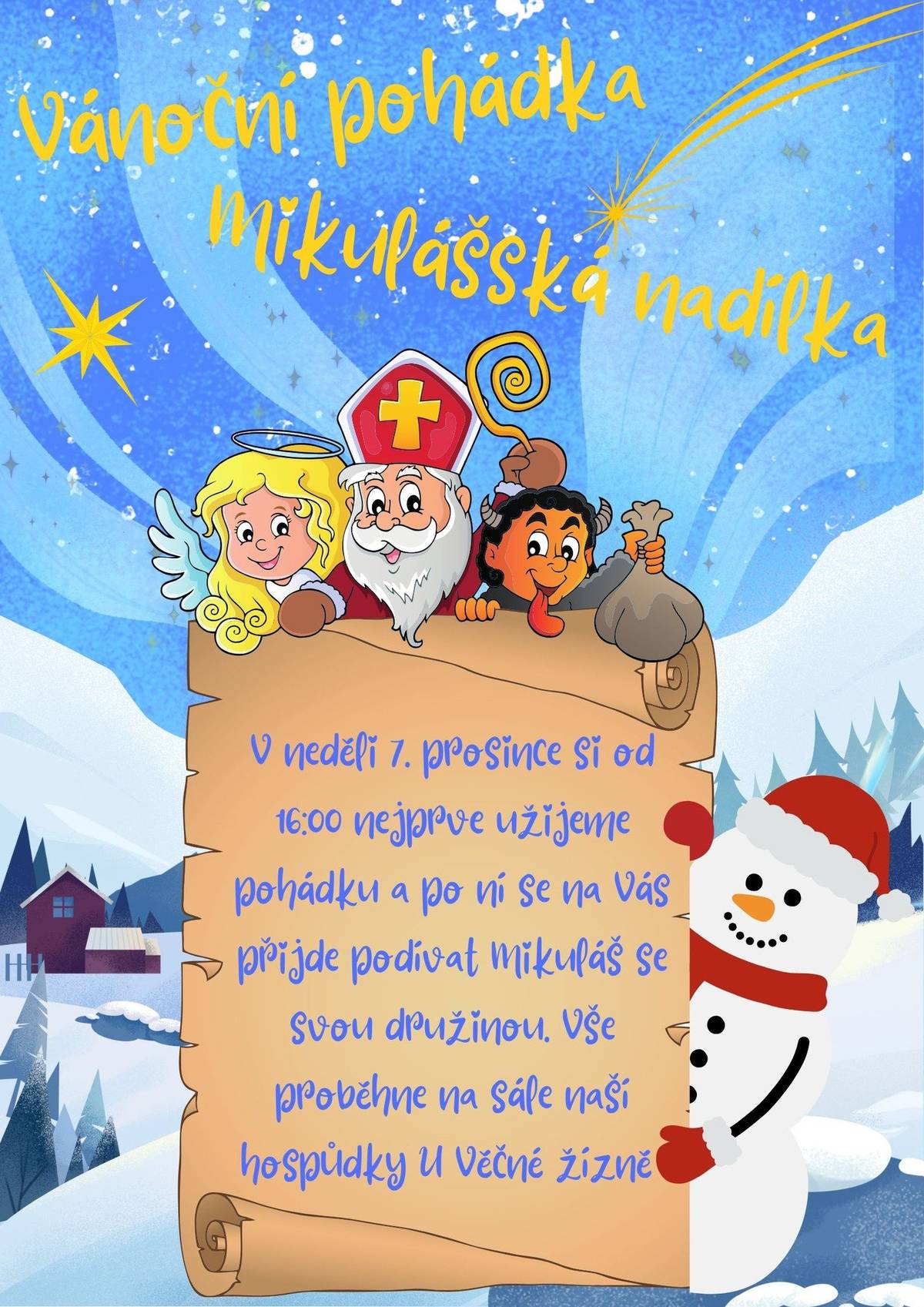 Pro vás i vaše ratolesti je v neděli 7. prosince připravena Vánoční pohádka v podání Nezávislého divadla, na kterou naváže Mikuláš a jeho nadílka.   P.S.: Důležité upozornění🙏 letos máme změnu a balíčky pro děti dostanou jen ti, kdo se napíšou na seznam, který je umístěn v našem obchodě, případně nám napište soukromou zprávu. Děkujeme