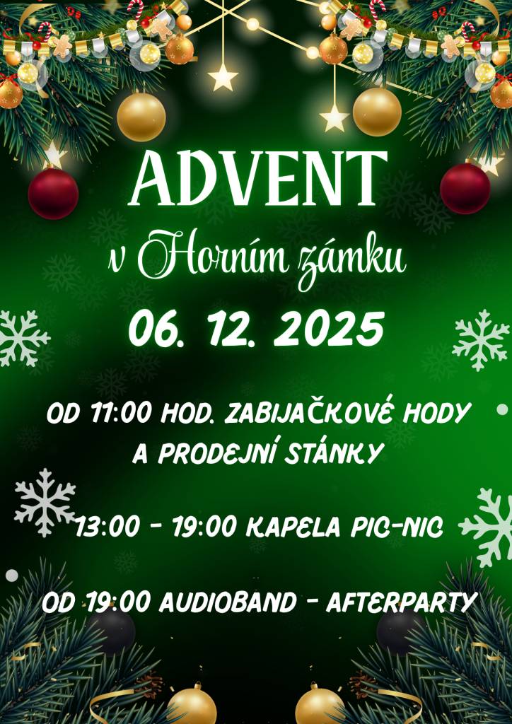 Město Skalná srdečně zve všechny občany i návštěvníky na tradiční Advent v Horním zámku, který se uskuteční v sobotu 6. prosince 2025. Přijďte si užít předvánoční atmosféru, vůni svařeného vína, hudbu i bohatý program.