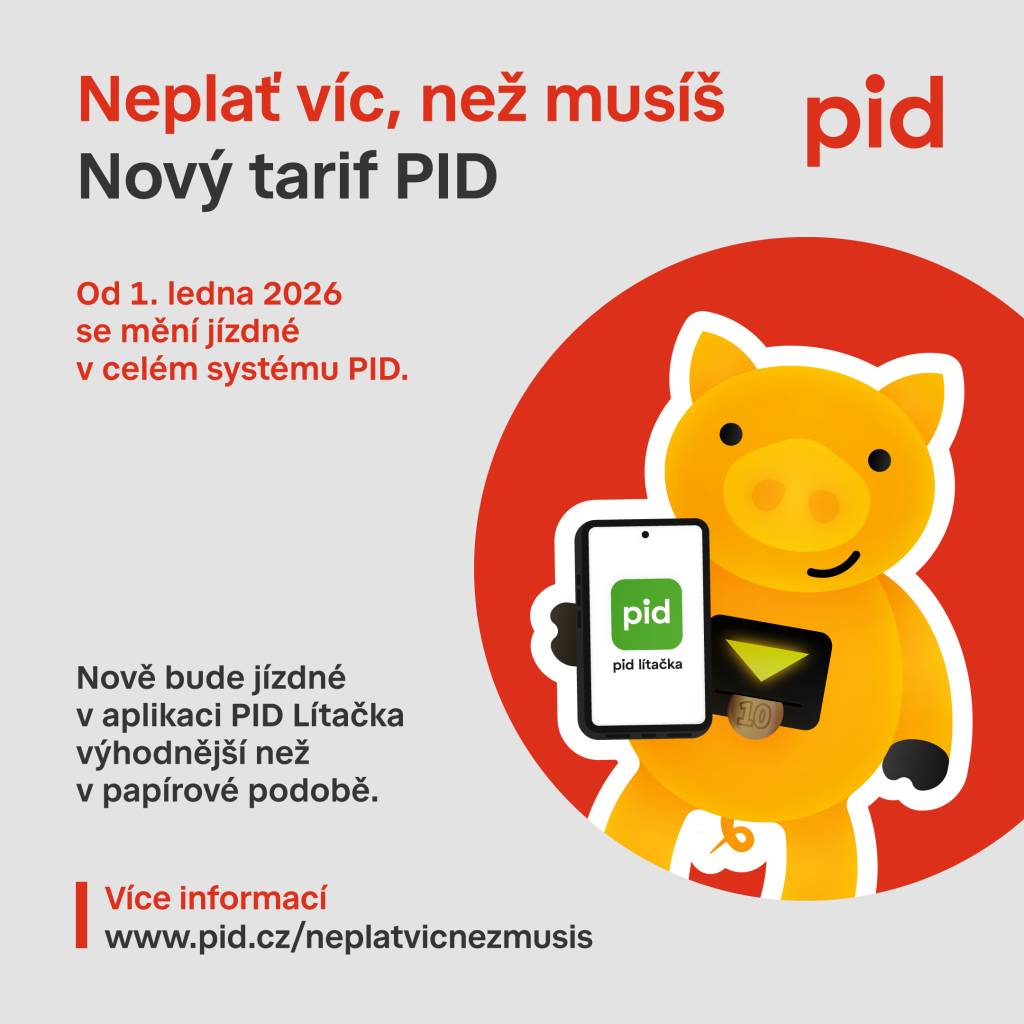 Od 1. ledna 2026 se mění jízdné v celém systému PID. Nově si cestující mohou zakoupit výhodnější jízdné v aplikaci PID Lítačka, což přináší úspory oproti papírové verzi.