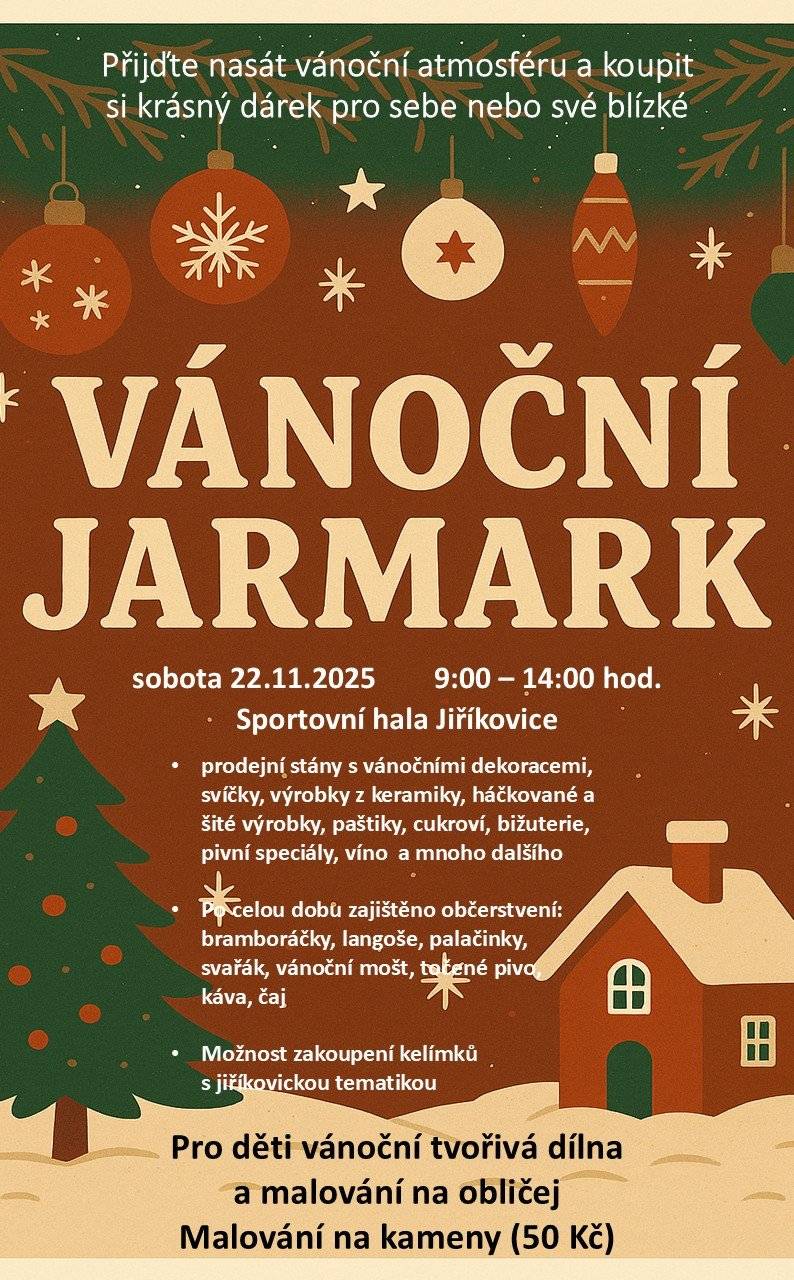 sobota 22.11.2025           09:00 - 14:00 h Sportovní hala Jiříkovice
