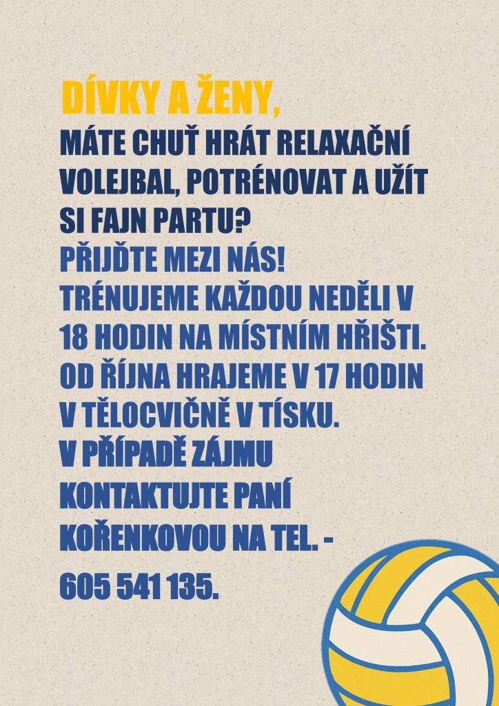Hledáme nové členky pro relaxační volejbalovou skupinu. Přijďte si s námi potrénovat a užít si skvělou atmosféru.