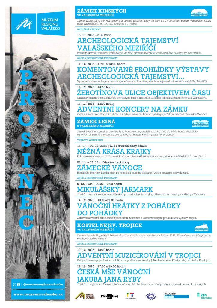 Programová nabídka zámků VM + LEŠNÁ PROSINEC  Více na https://www.muzeumvalassko.cz/