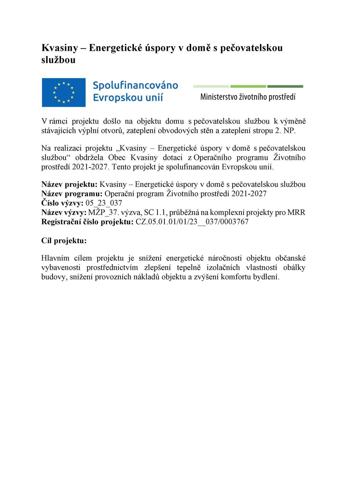 projekt spolufinancován Evropskou unií