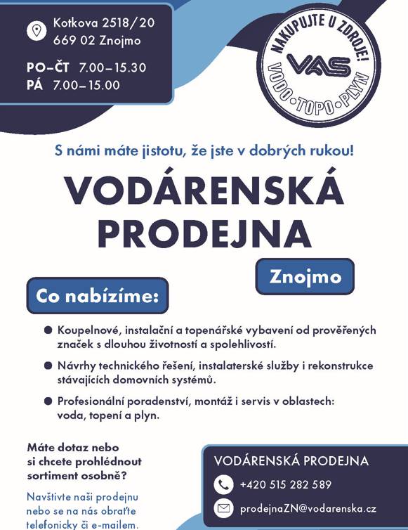 Nová prodejna a nabídka služeb od Vodárenské akciové společnosti.