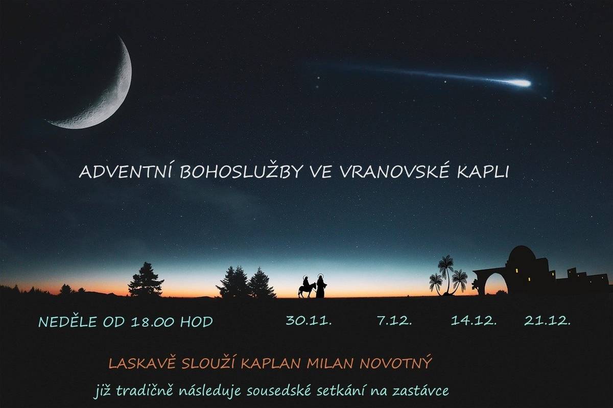 Pozvánka na bohoslužby ve Vranovské kapli.