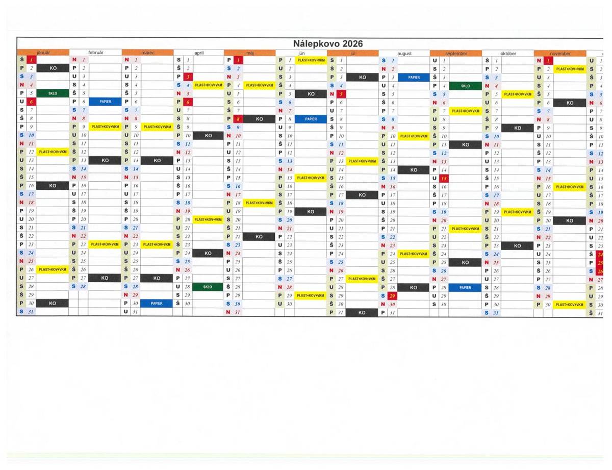 Kalendár zberu odpadu 2026