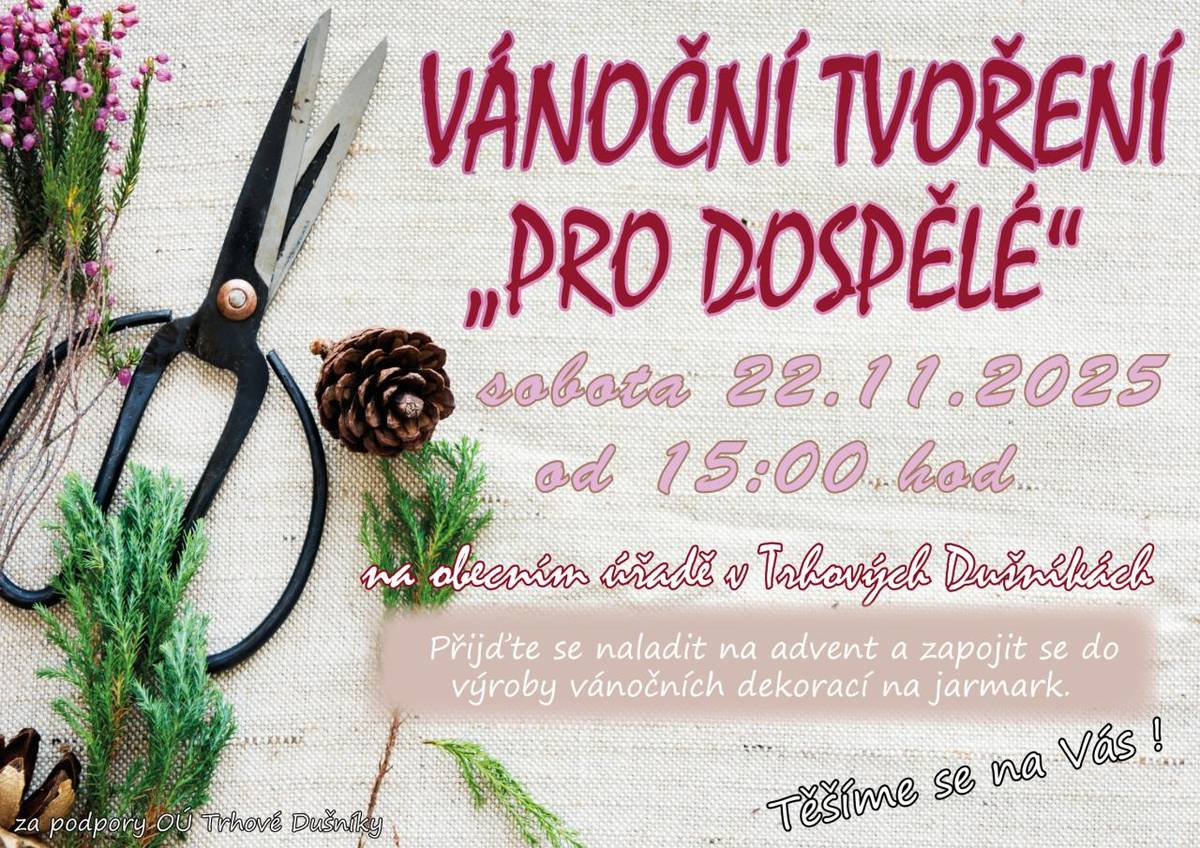 Vánoční tvoření pro dospělé 22.11.2025 od 15:00 hod.