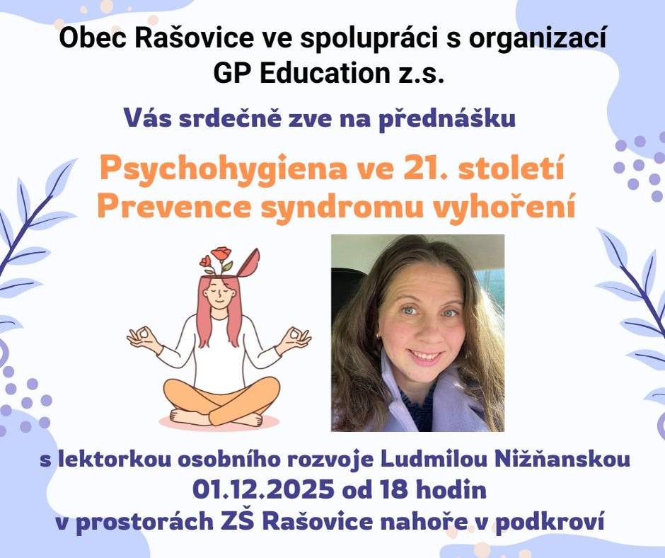 Psychohygiena je dnes důležitější než kdy dřív. 🌿 Chcete se naučit, jak předcházet vyhoření a pečovat o svou mysl? Přijďte na přednášku  a získejte praktické tipy pro každý den! ✨