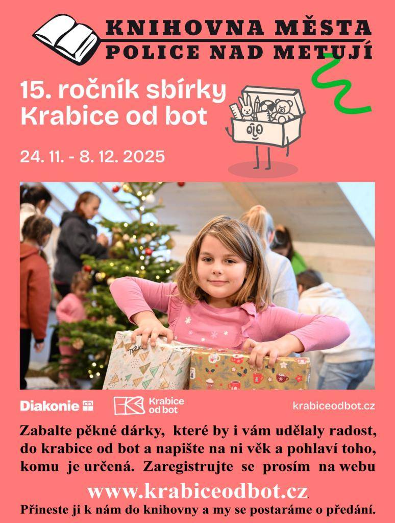 Ve dnech 24. 11. – 8. 12. 2025 se naše obec připojuje k celostátní sbírce Krabice od bot, která každoročně přináší radost dětem z rodin v tíživé situaci.