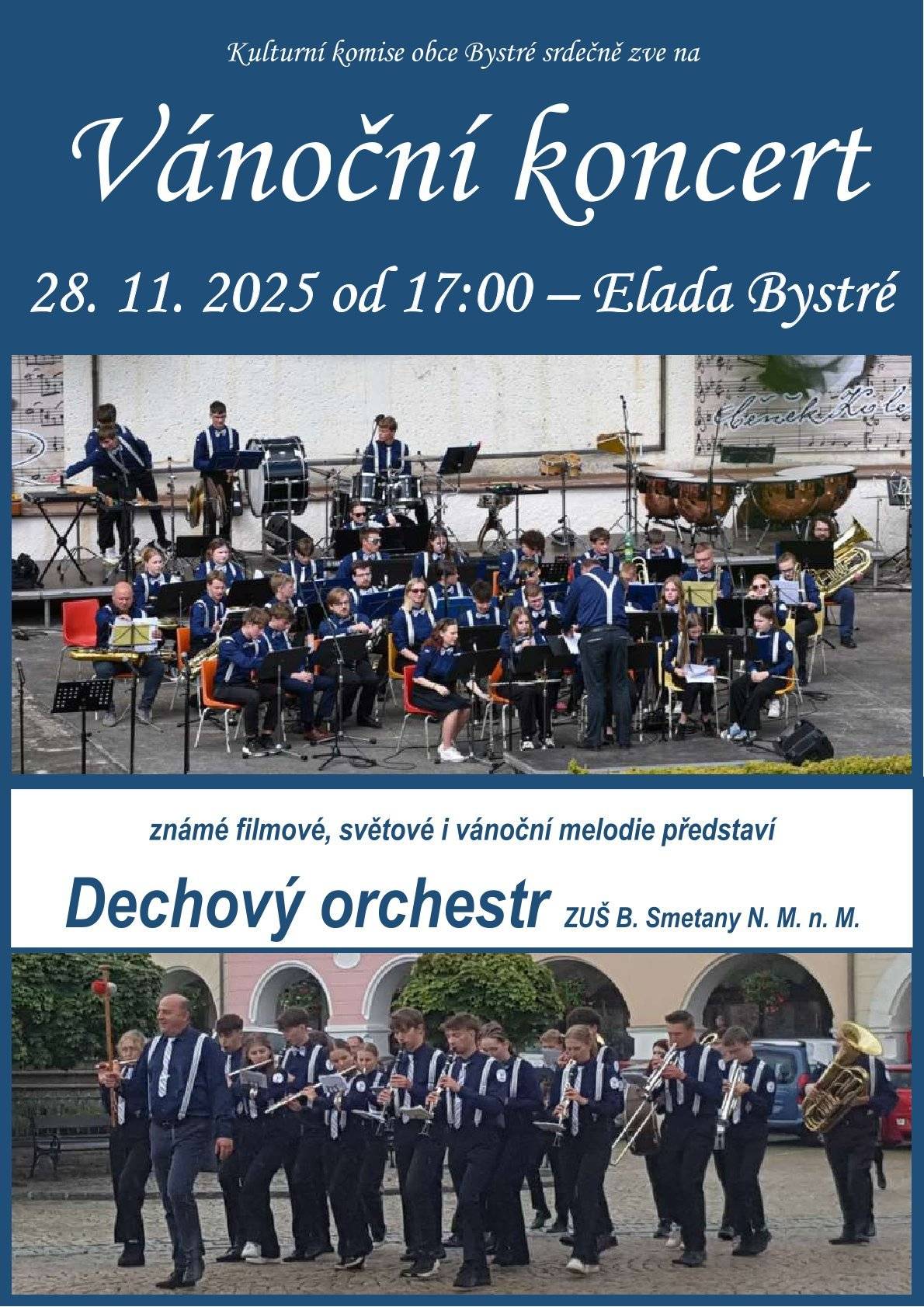 Srdečně zveme na Vánoční koncert 28.11.2025 v 17 hod Elada Bystré v O.h.