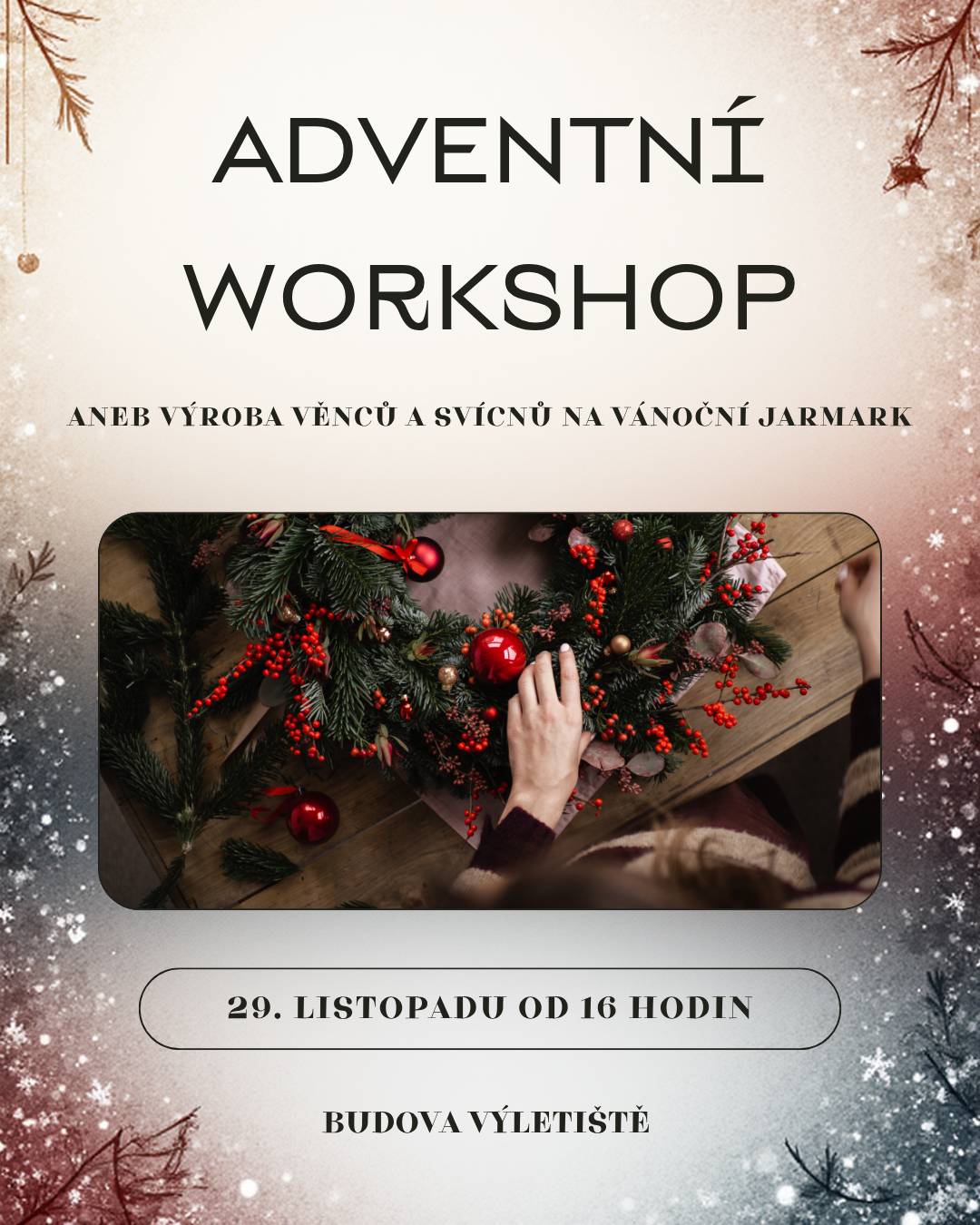Srdečně zveme všechny šikovné ručičky, které by chtěli pomoci s výrobou adventních věnců, svícnů a jiných dekorací na druhý ročník našeho adventního jarmarku. Vítány jsou také různé ozdoby, dekorační materiály aj. Sejdeme se příští sobotu 29.11.2025 od 16 hodin v budově na výletišti. Těšíme se na Vás :)