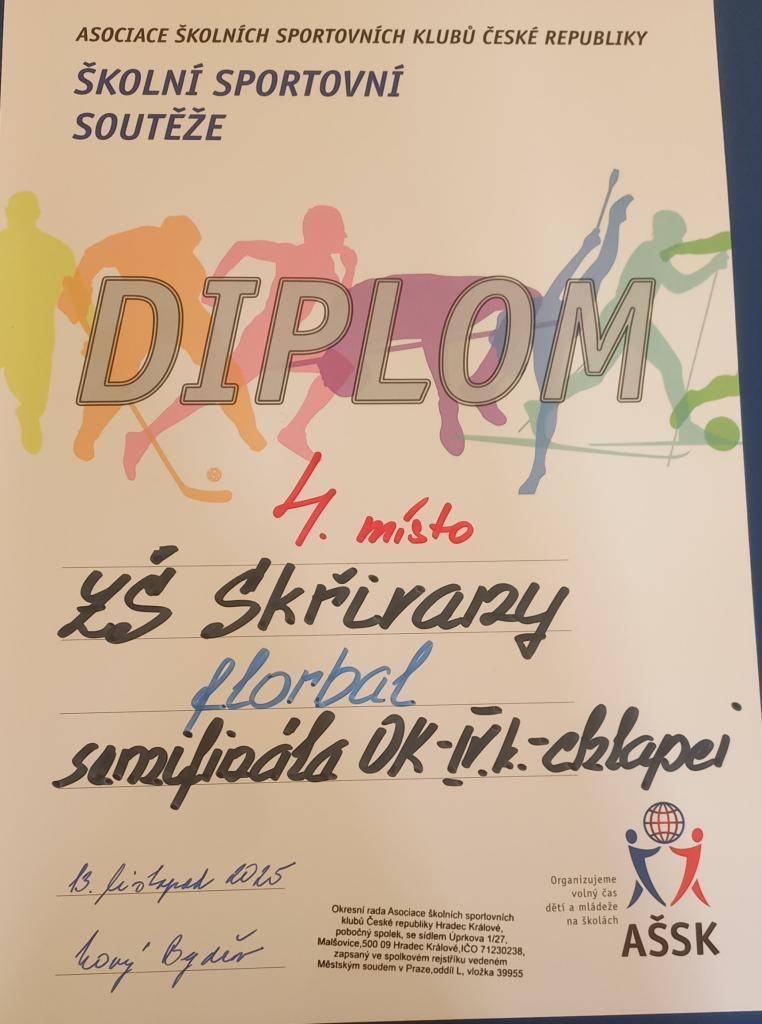 Chlapci z 8. a 9. tříd ZŠ Skřivany se ve čtvrtek 13. listopadu 2025 zúčastnili florbalového turnaje v Novém Bydžově. Stejně jako o den dříve děvčata, i oni měli příležitost ukázat své sportovní dovednosti a bojovnost. Turnaj nabídl pět náročných utkání plných emocí, šancí i dramatických momentů.