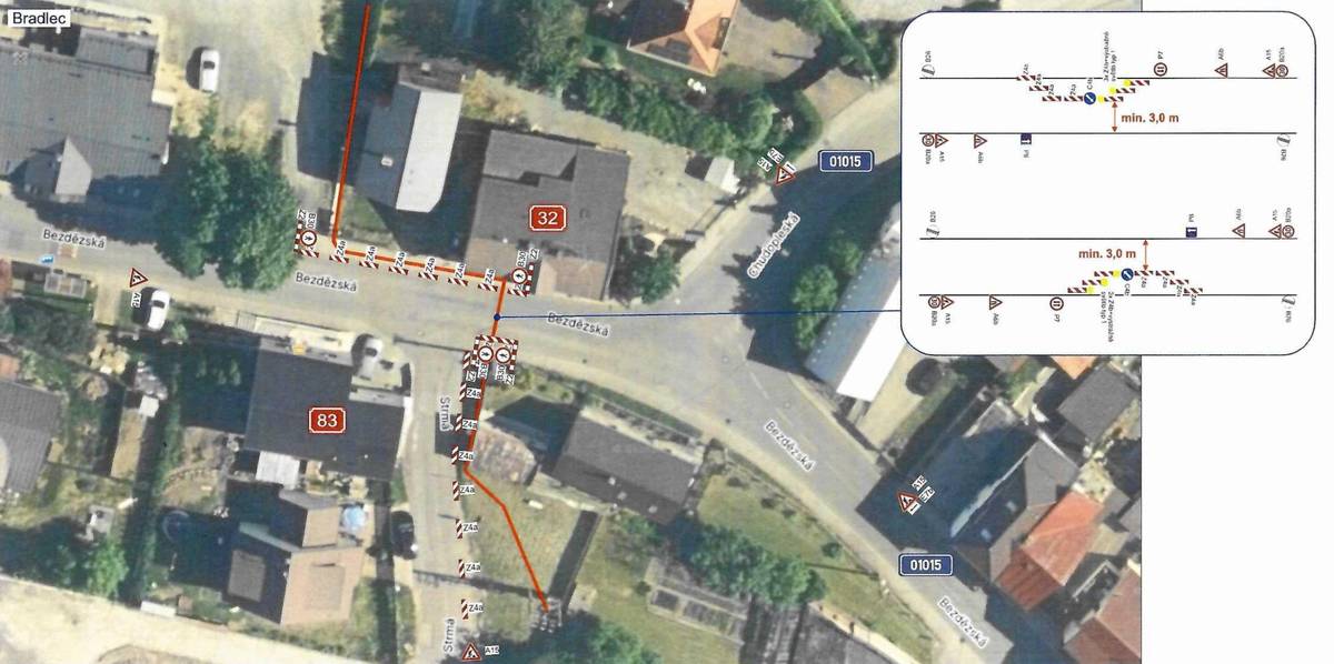Informujeme, že v ulici Bezdězská budou od 24.11. do 15.12.2025 prováděny zemní a výkopové práce. Ulice bude průjezdná s omezením viz přiložené foto.  Dbejte zde zvýšené opatrnosti. Děkujeme za pochopení.