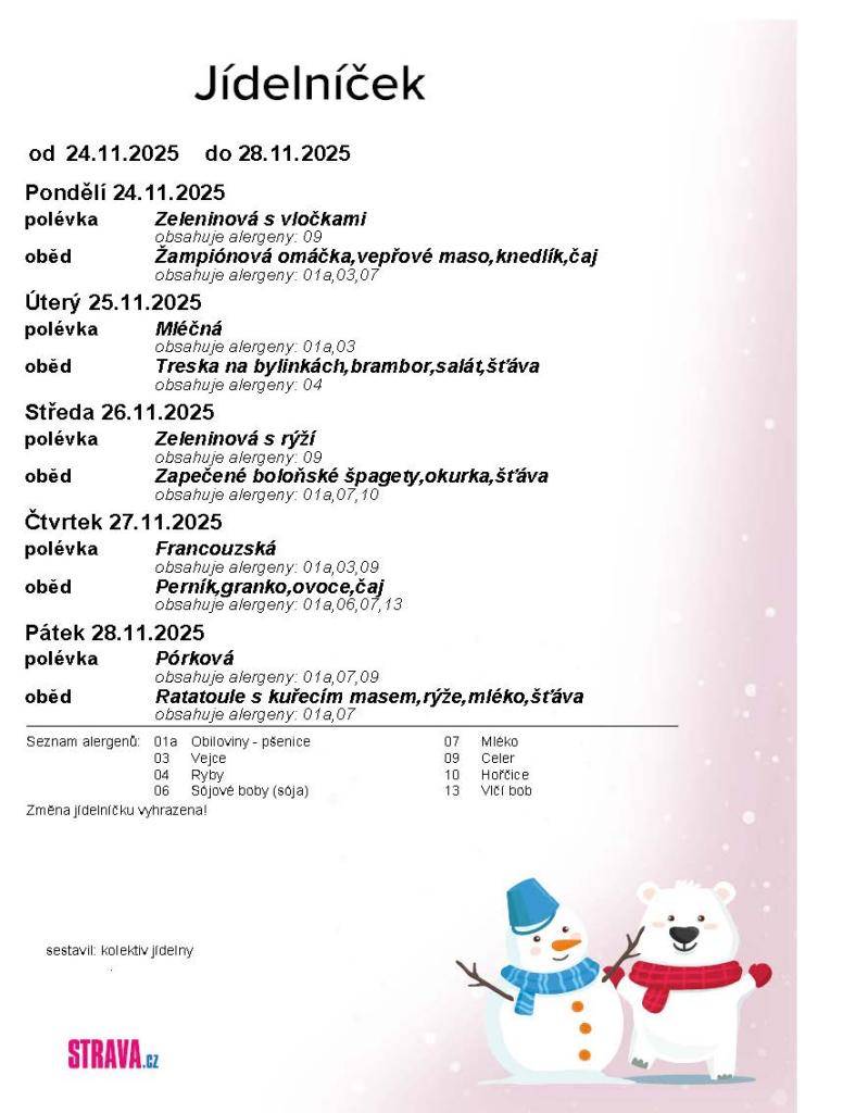 Jídelníček 24. 11. - 28. 11. 2025