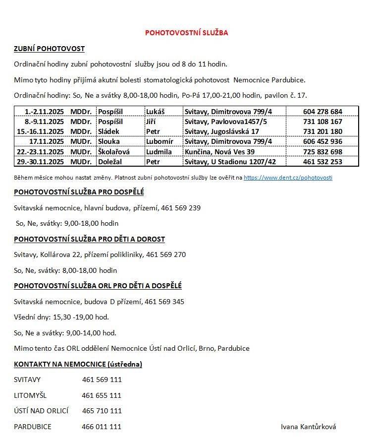Pohotovostní služba, změny ordinační doby - listopad 2025: POHOTOVOST.doc ZMĚNY ORDINACÍ.doc