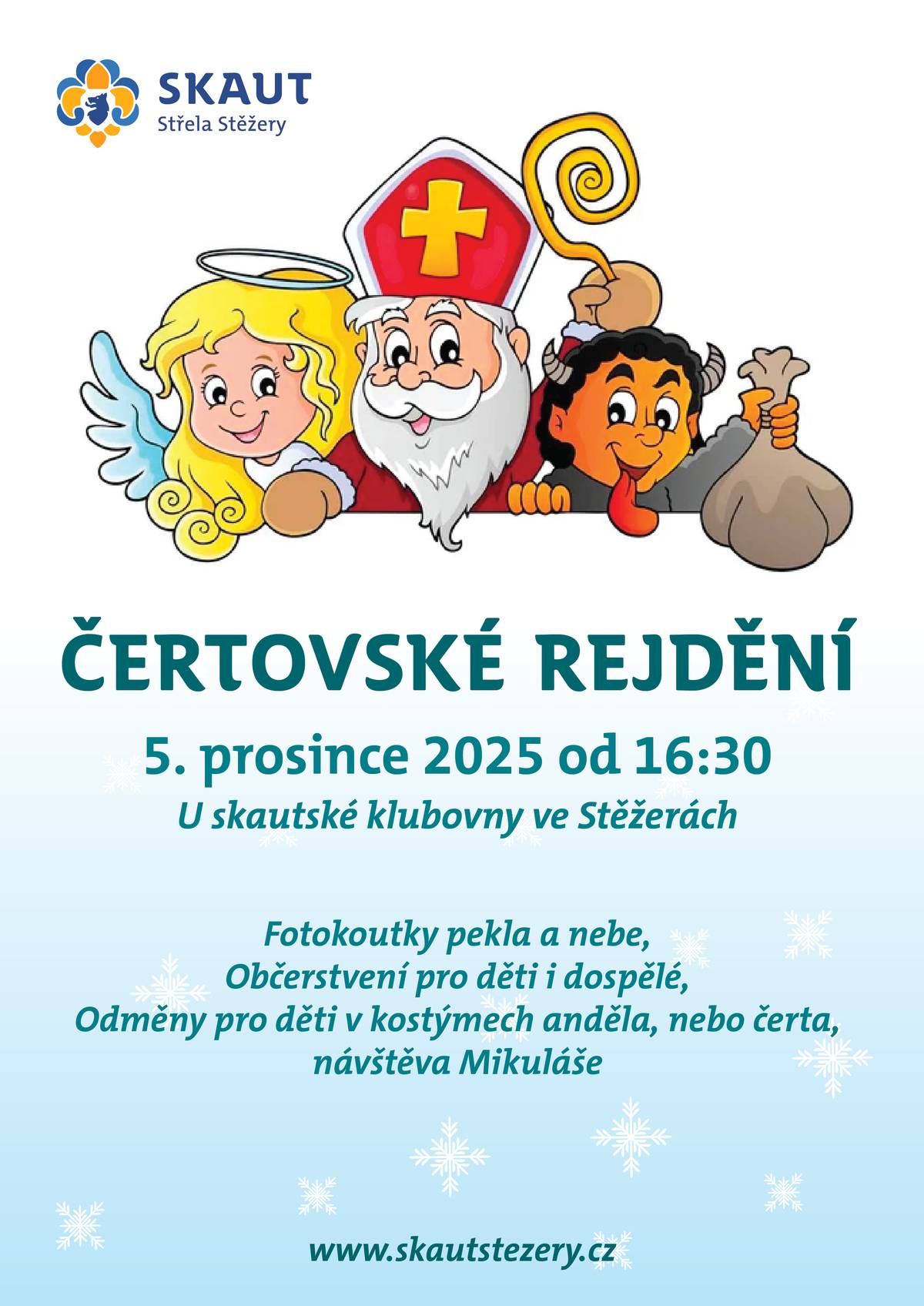 Skautské středisko Střela Stěžery Vás zve dne 5. 12. 2025 od 16:30 hodin ke skautské klubovně na ČERTOVSKÉ REJDĚNÍ. Více informací najdete v přiložené pozvánce. S řáním pěkného dne Obec Stěžery