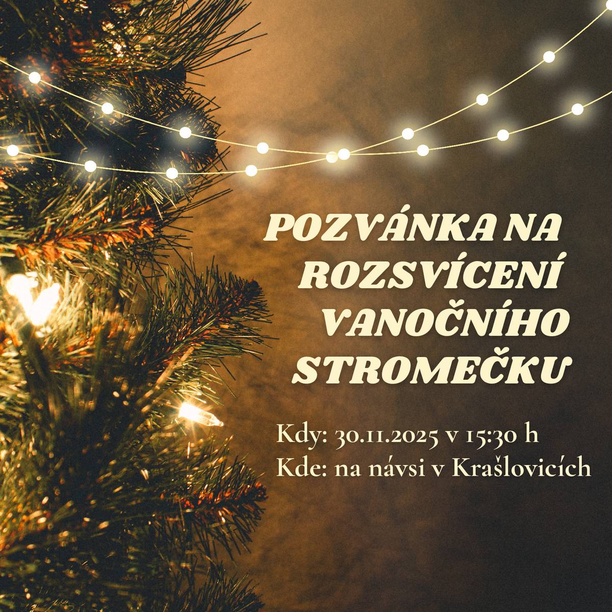 dne 30.11.2025  od 15:30 hod jste srdečně zváni k rozsvícení vánočního stromečku na návsi občerstvení zajištěno. S pozdravem starosta.