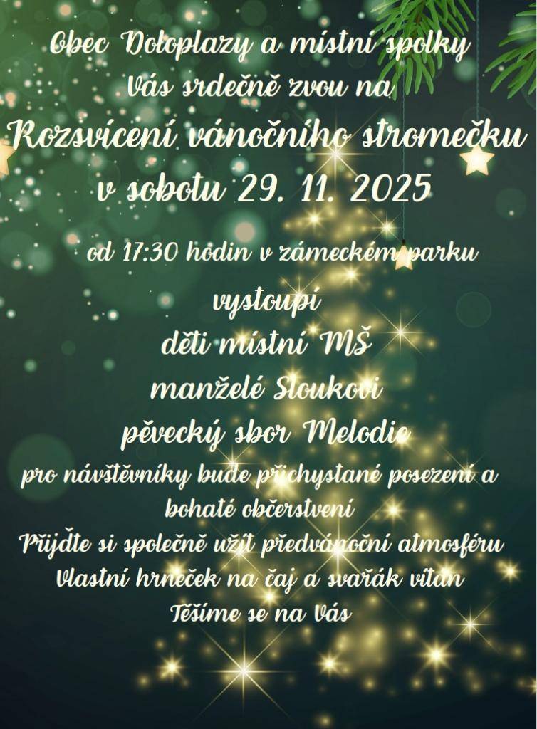 Srdečně zveme v sobotu 29.11.2025 od 17.30 do zámeckého parku na rozsvícení vánočního stromu.