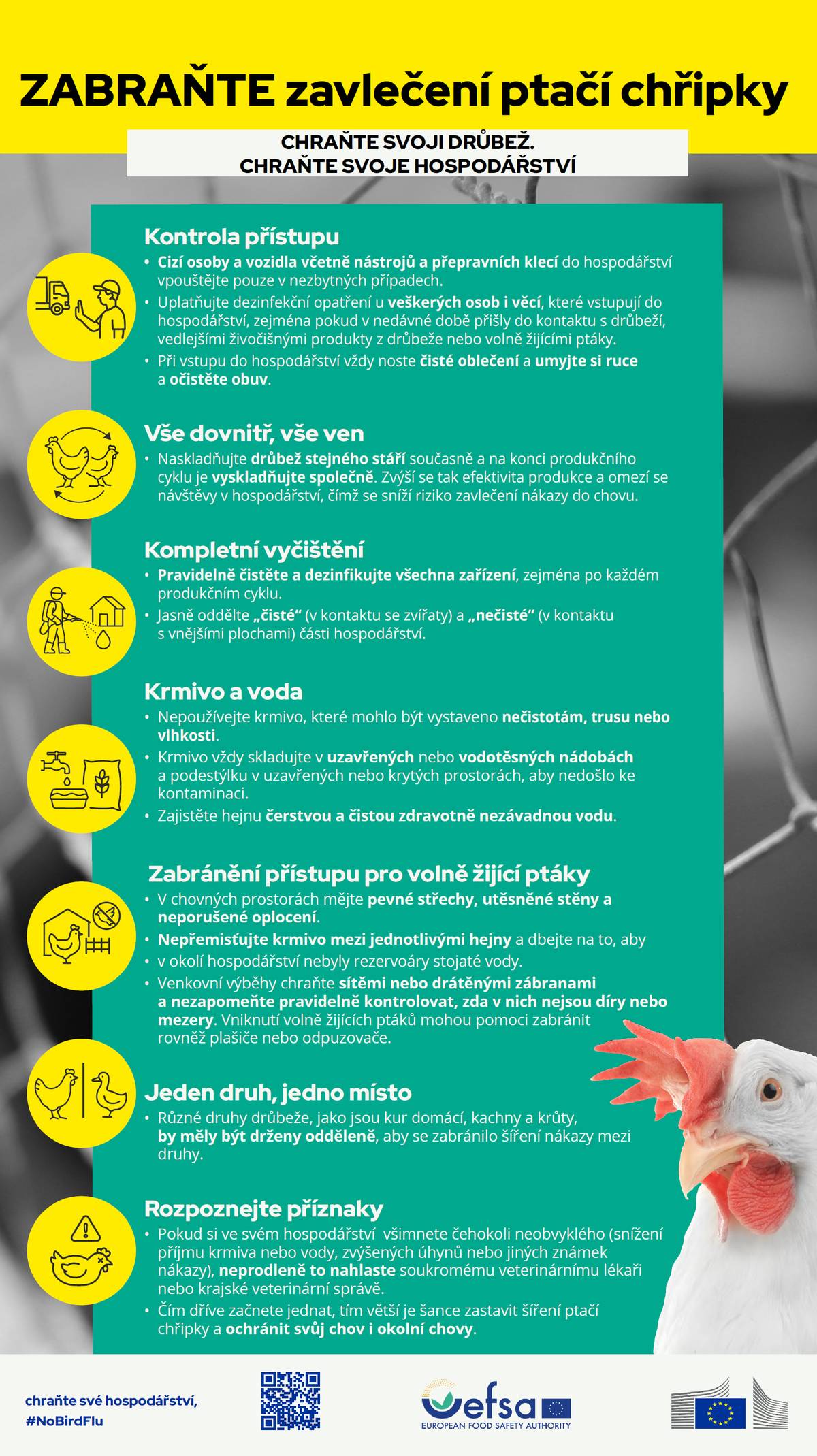 V souvislosti se zhoršenou nákazovou situací upozorňuje Státní veterinární správa na vysoké riziko dalšího šíření nákazy vysoce patogenní ptačí chřipky (HPAI) subtypu H5N1. Státní veterinární správa upozorňuje na důležitost zavést preventivní opatření biologické bezpečnosti v chovech drůbeže a ptáků chovaných v zajetí.