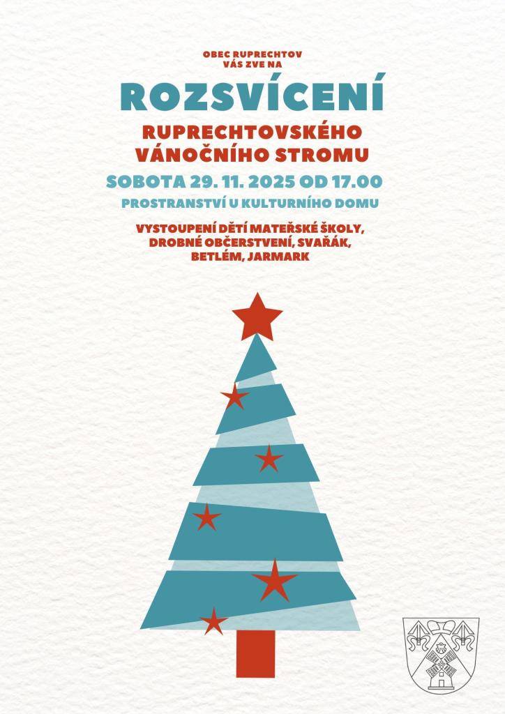 Srdečně vás zveme na slavnostní rozsvícení stromu v sobotu 29. 11. 2025 od 17:00 u kulturního domu.
