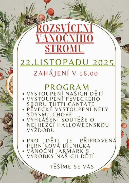 Srdečně vás zveme na letošní rozsvícení vánočního stromu!