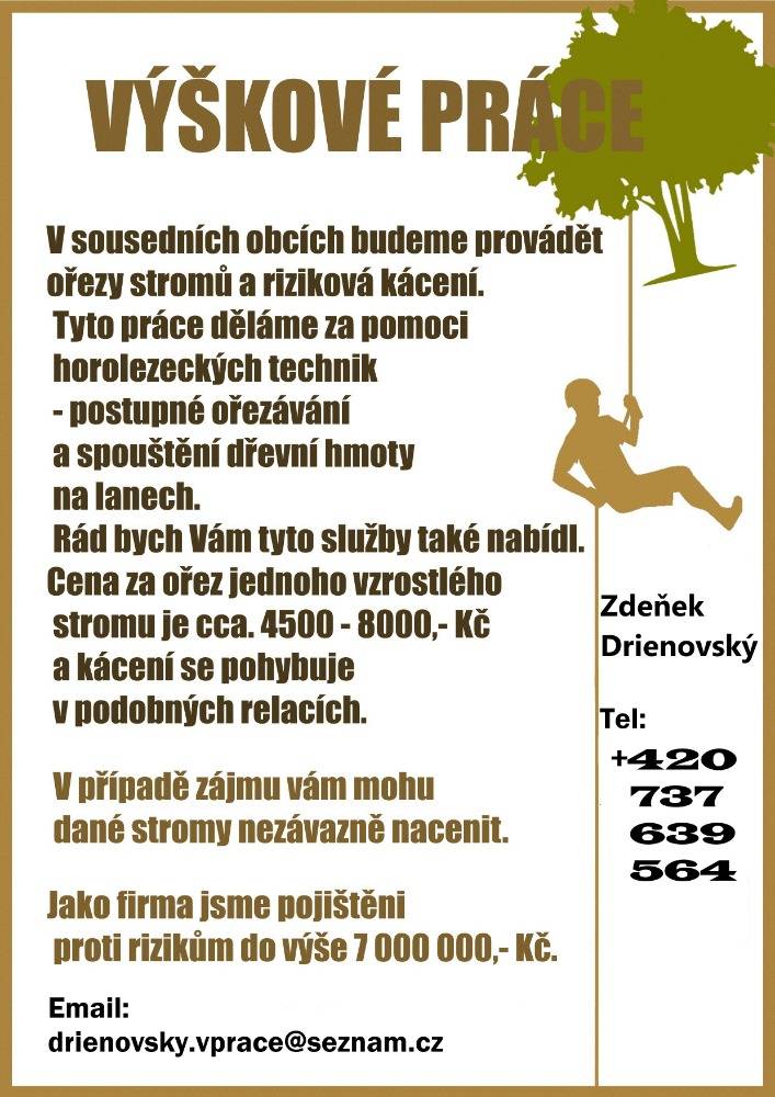 Nabídka výškových prací - ořezy stromů a rizikové kácení