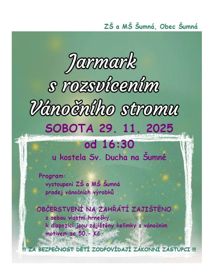 Jarmark s rozsvícením Vánočního stromu  29.11.2025 od 16:30
