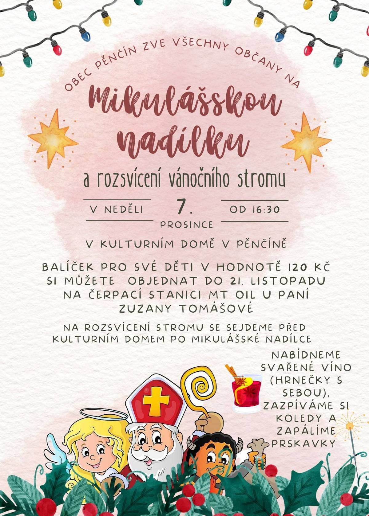 Poslední možnost na přihlášení balíčků pro Mikulášskou nadílku je do dneška - PONDĚLÍ 24.12 DO 17:00 na čerpací stanici MT-Oil.