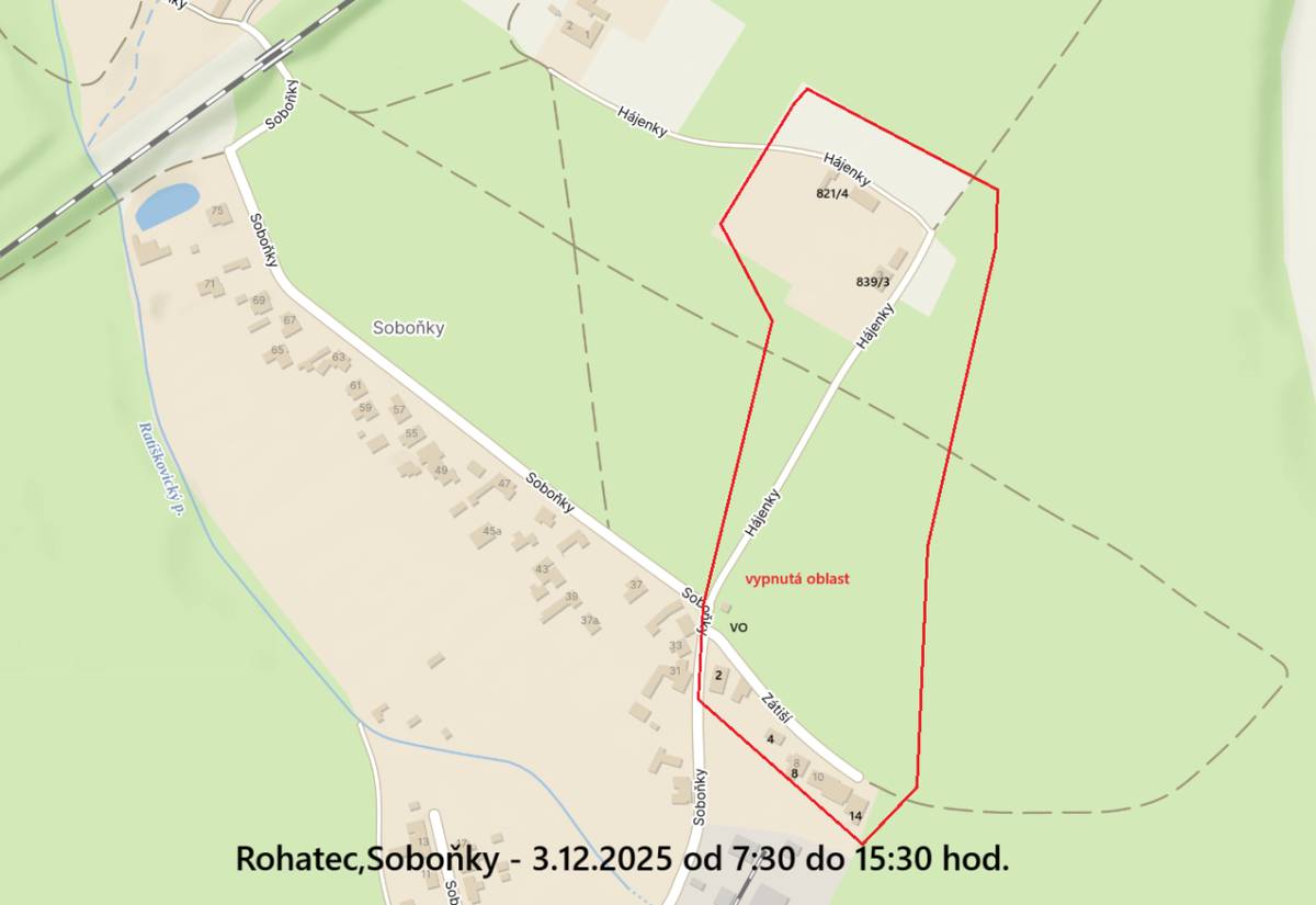 Vypnutá oblast: Soboňky - Zátiší, Háhjenky od ul. Zátiší po č.p. 821/4