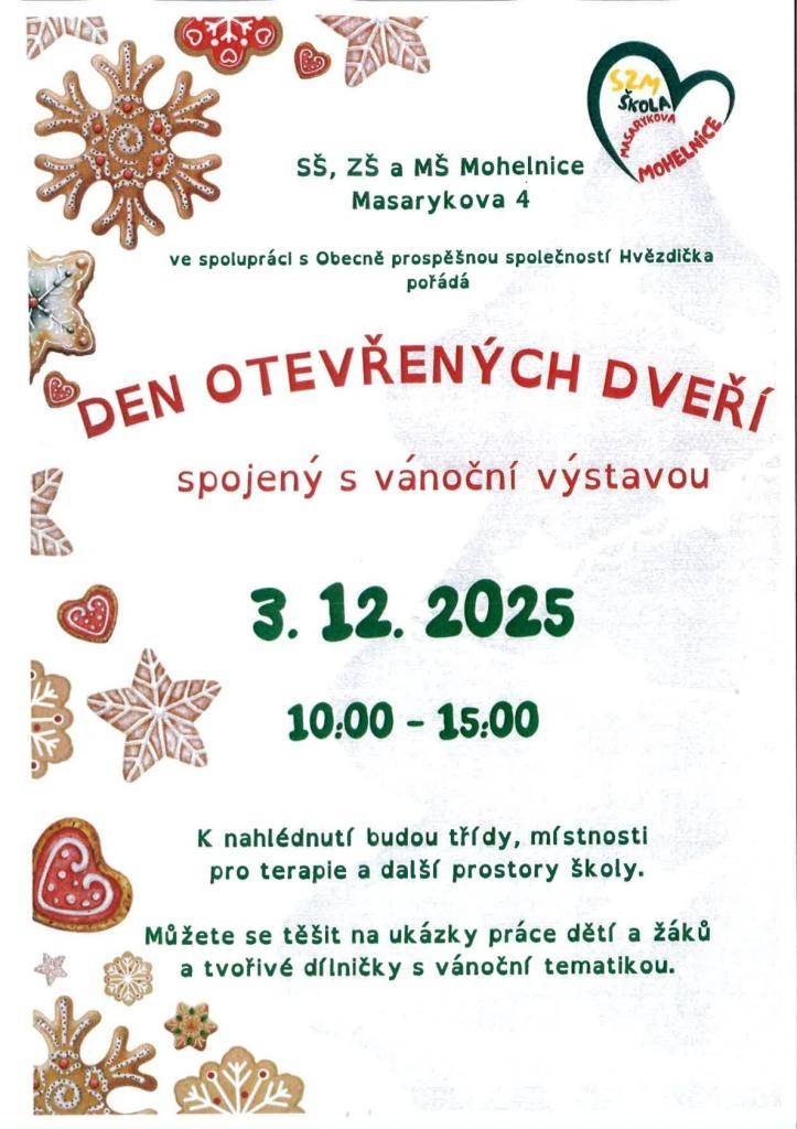 Pořadatelé srdečně zvou na den otevřených dveří spojený s vánoční výstavou