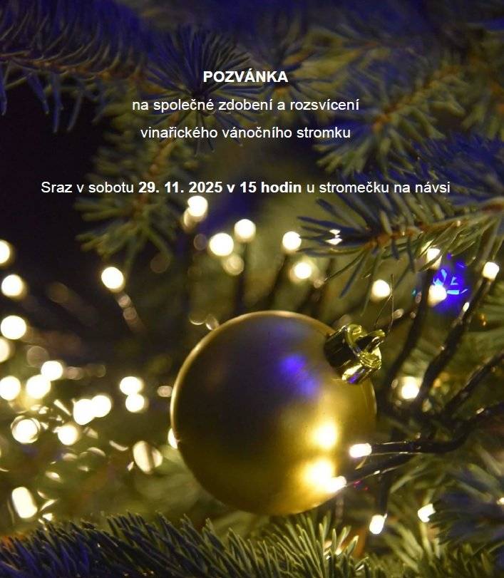 Pozvánka na společné zdobení a rozsvícení vinařického vánočního stromečku