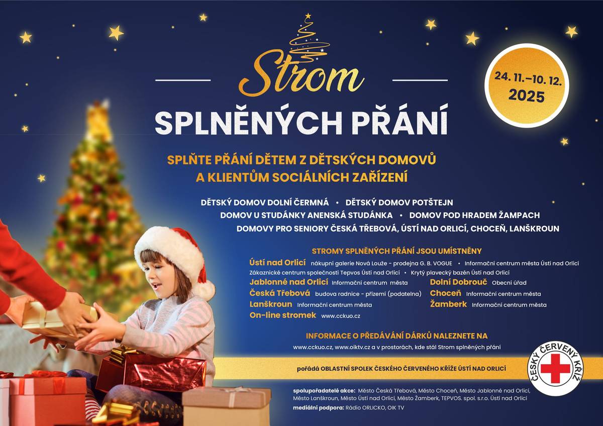 Strom splněných přání - stromeček s přáníčky dětí z dětských domovů a klientů sociálních zařízení - bude od pondělí 24. listopadu umístěn v Informačním centru.  Vyberte si přání a staňte se tím, kdo letos někomu změní Vánoce!