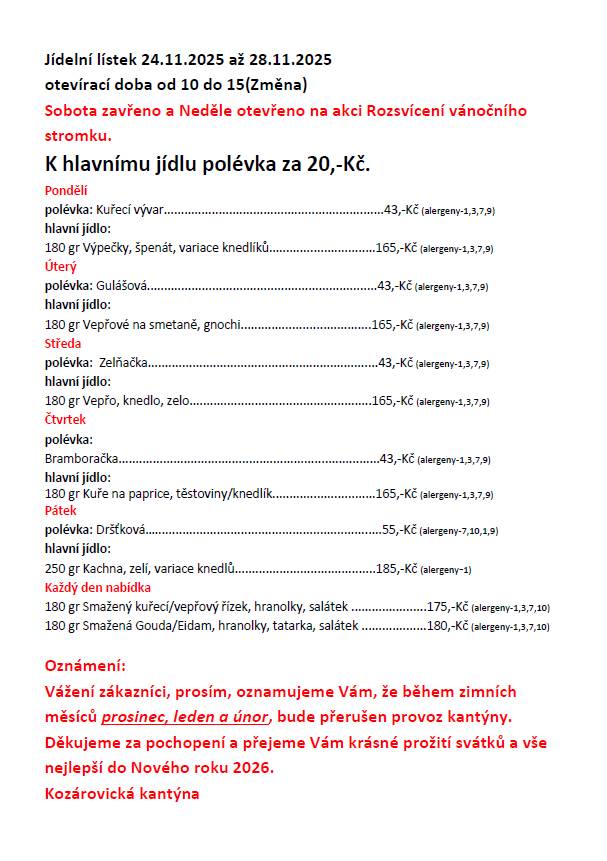 Oznámení - v prosinci, lednu a únoru bude Kantýna zavřena!