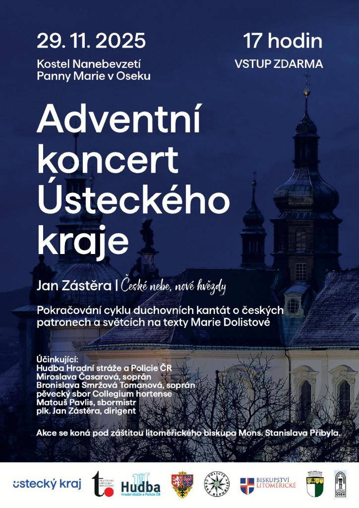 Krajský úřad Ústeckého kraje Vás srdečně zve na Adventní koncert, který se koná 29. listopadu 2025 v 17:00 hodin v kostele Nanebevzetí Panny Marie Oseku.