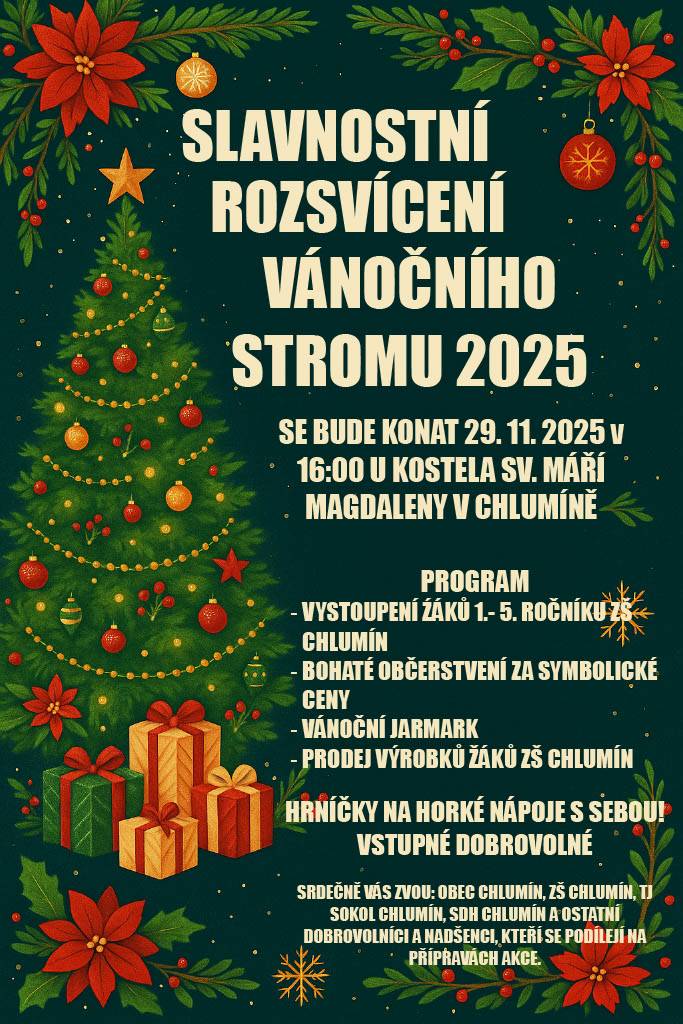 AKCE: ROZSVÍCENÍ VÁNOČNÍHO STROMU   29.11.2025 od 16:00 hod.    INFORMCE o změně příspěvku do fondu  FOVMO - kanalizace