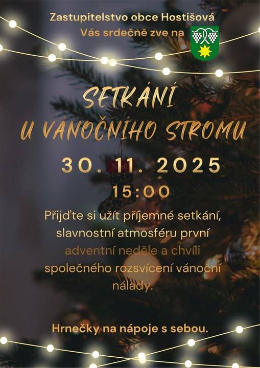 Srdečně Vás zveme na společné setkání u rozsvícení vánočního stromu, které se uskuteční na první adventní neděli u kaple. Přijďte si užít slavnostní atmosféru a vánoční koledy.