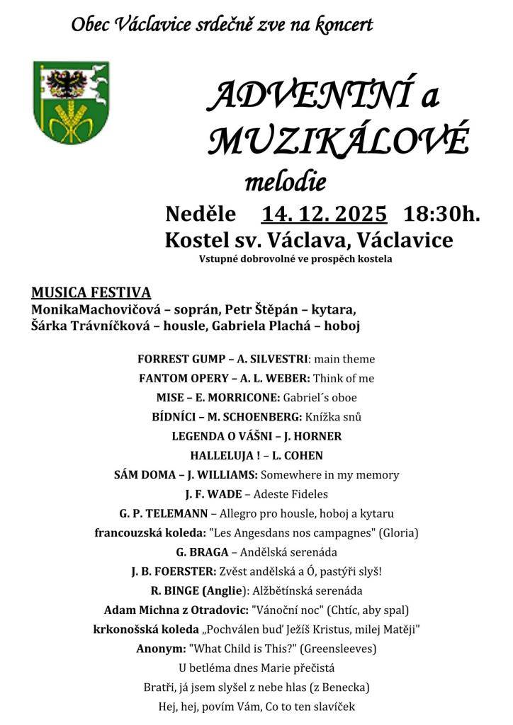 Obec Václavice Vás srdečně zve na tradiční adventní koncert