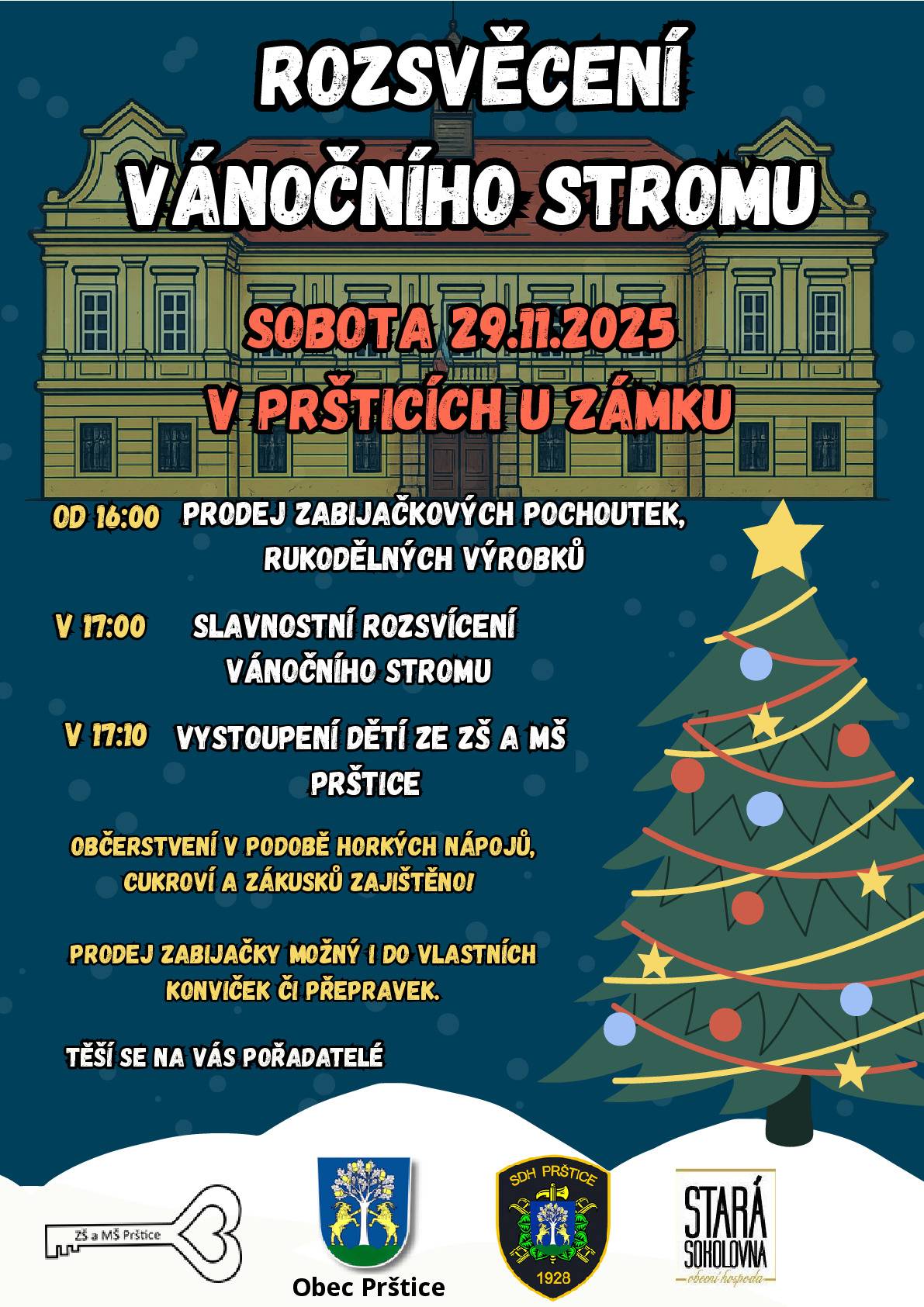 Rozsvěcení vánočního stromu 29.11.2025 v Pršticích, zahájení od 16:00 hod.