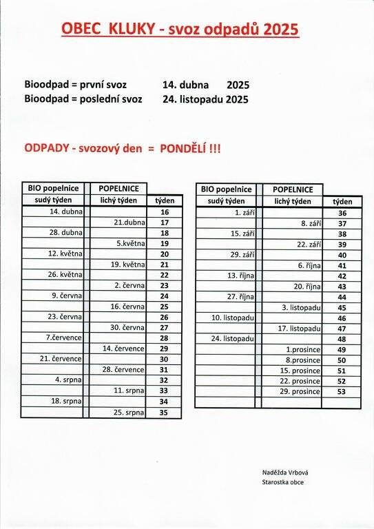 Upozorňujeme občany, že poslední svoz BIO odpadu proběhne v pondělí 24. listopadu 2025.