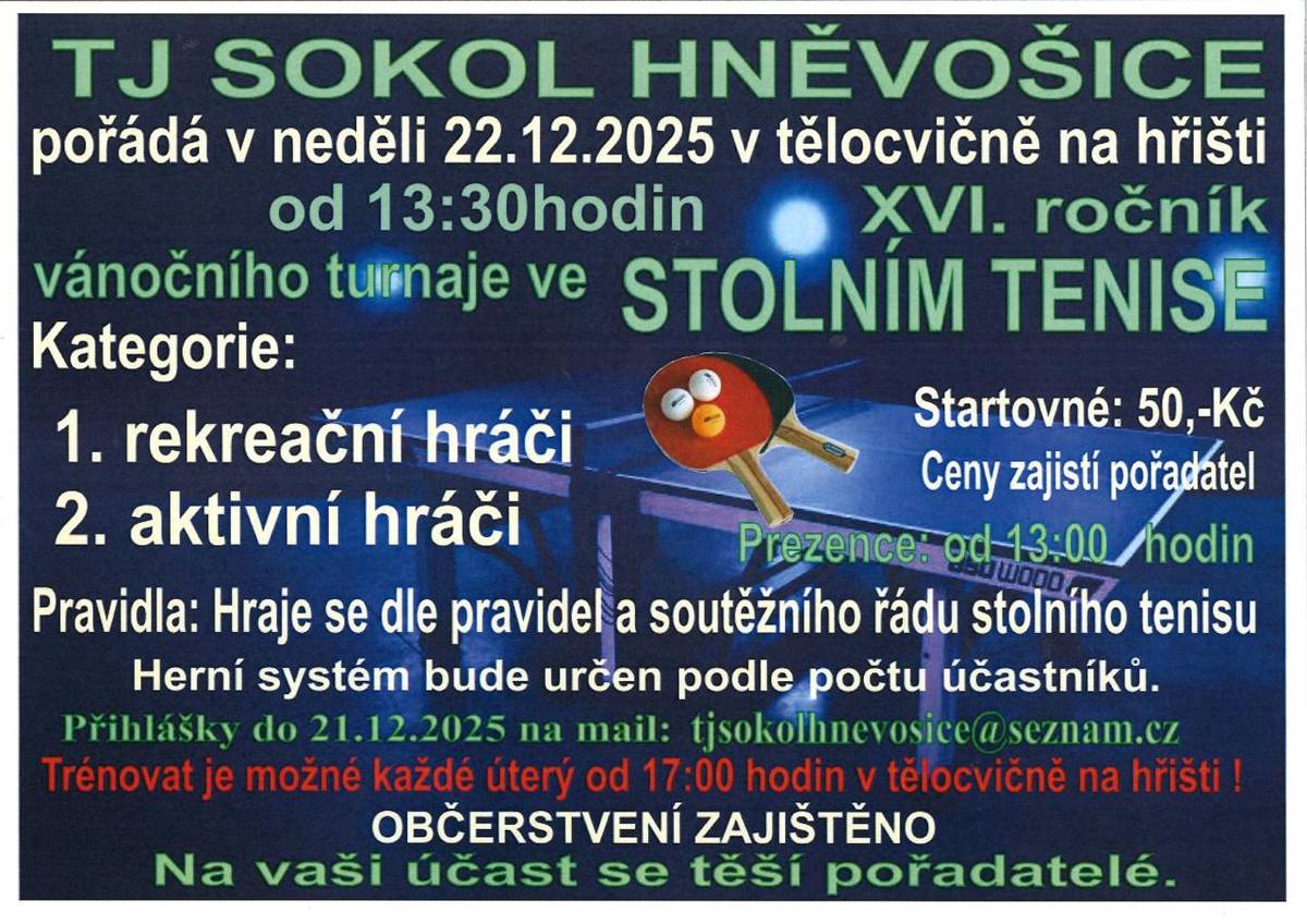Vánoční turnaj ve stolním tenise